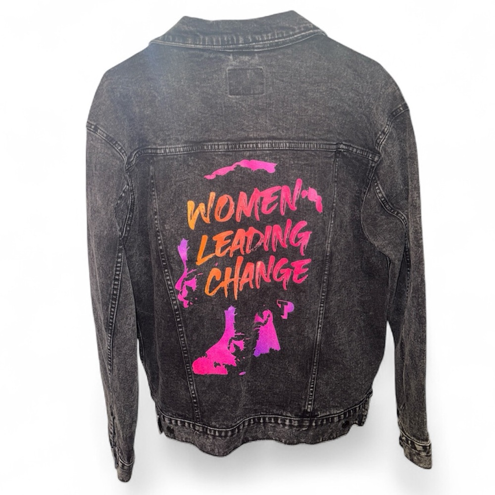 Threadfast Apparel WOMEN LEADING CHANGE Black Denim Jacket